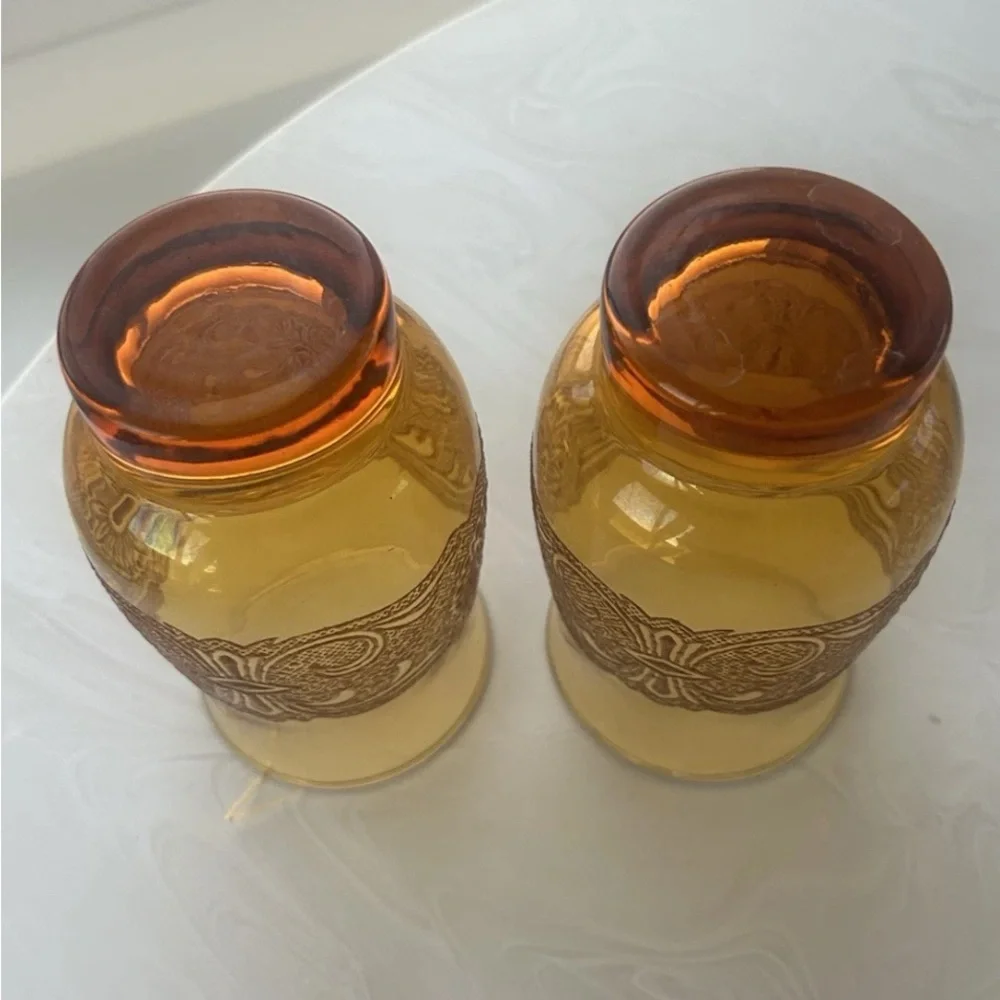FREE GIFT! Libbey Americana Amber Lace embossed glass tumbler candle holder Boho - Picture 3 of 6